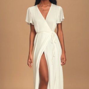 Lulu's Heart of Marigold White Wrap Maxi Dress